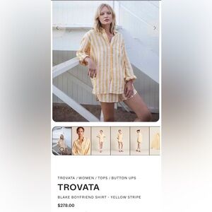 Trovata Birds of Paradis Blake Yellow White Linen Stripe Boyfriend Shirt Small
